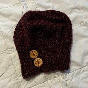 Maroon Beanie with Button Detail